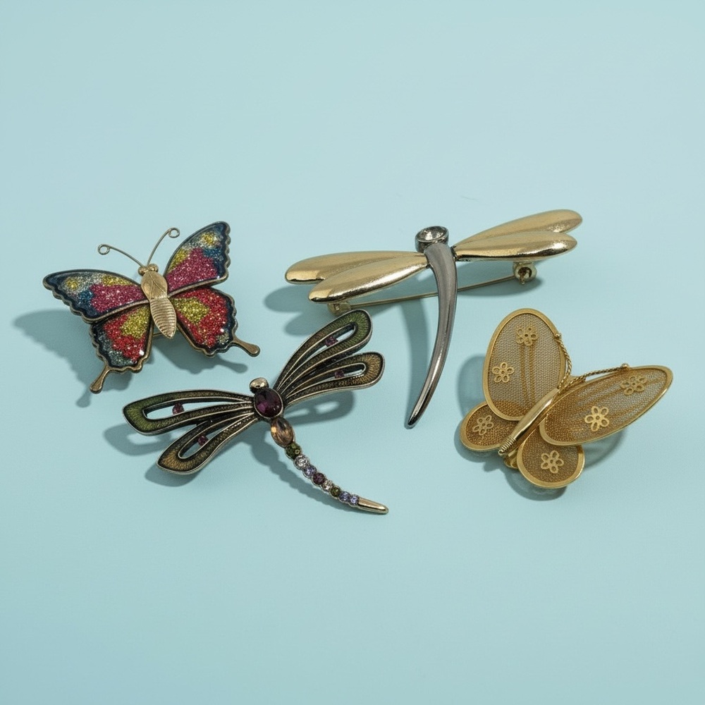 Vintage Butterfly & Dragonfly Brooch Lot 2 Signed 4 Brooches